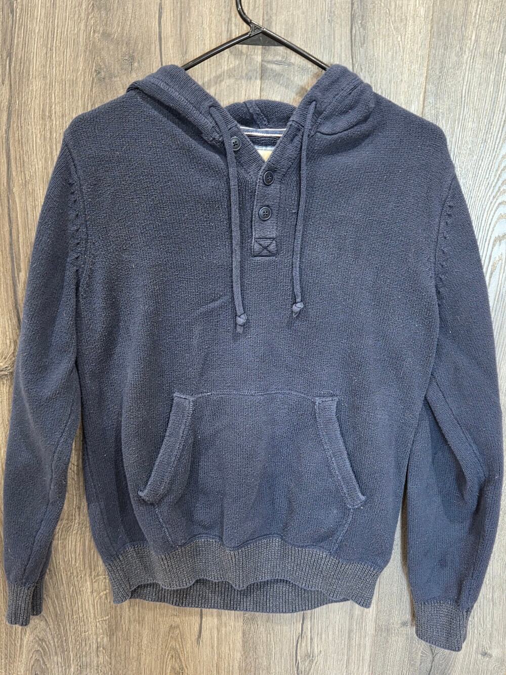 G.H. Bass & Co. Men's Knit Henley Hoodie Sweater Navy Blue Size M